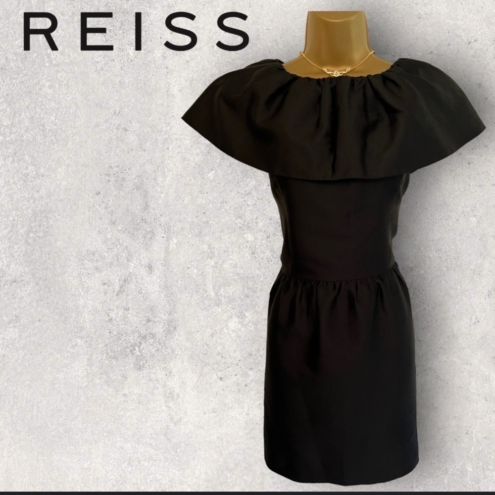 REISS UK 6 US 2 Party Dress Boho Festival Chic Party Black Metallic Boatneck